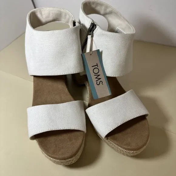 Toms Majorca Platform Espadrille Casual Block Heel Sandals White Canvas Sz 10 - Picture 12 of 12
